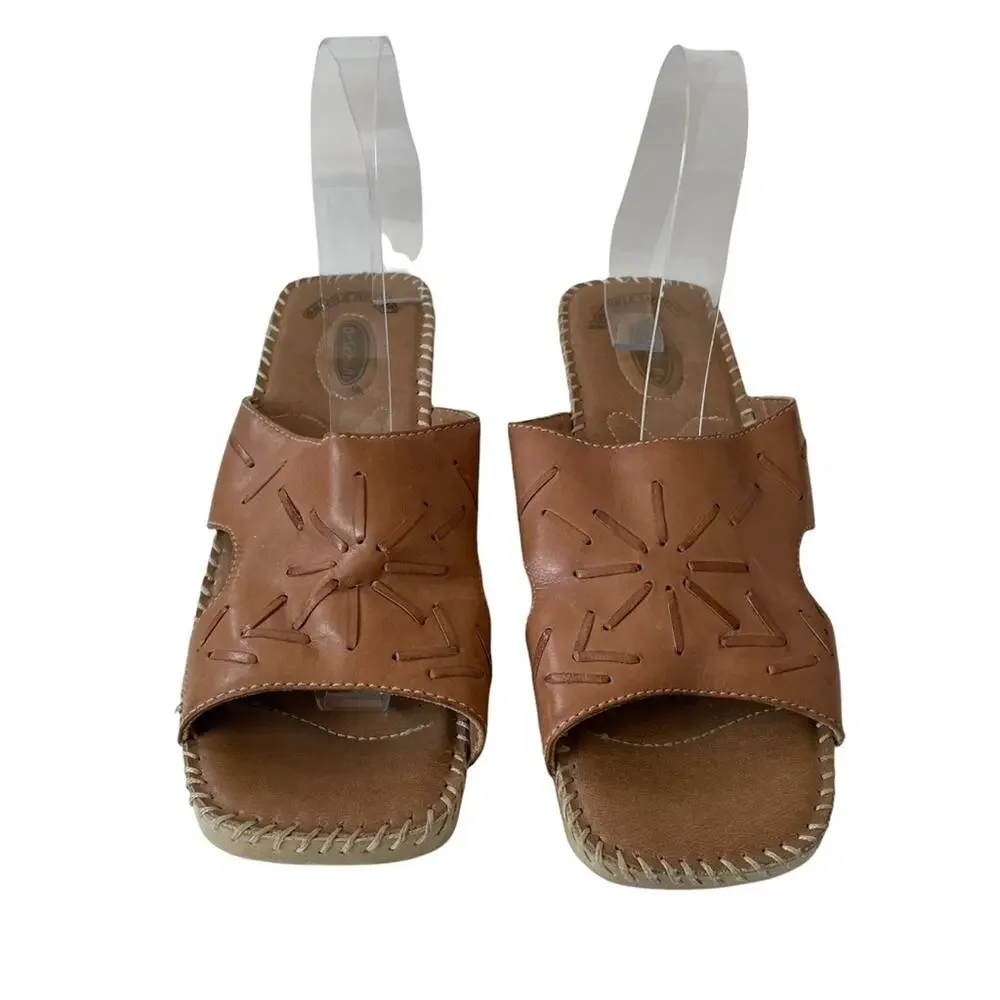 Dr. Scholls Sasha Mule Sandal Wedge Platform Chunky Chonk Whipstitch Leather 9